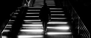 Preview wallpaper stairs, silhouette, bw, alone, dark