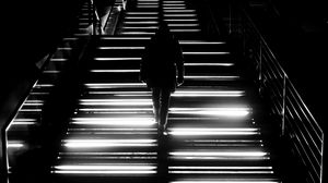 Preview wallpaper stairs, silhouette, bw, alone, dark