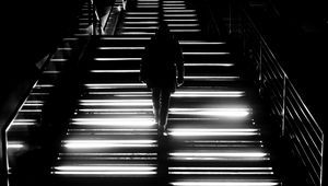 Preview wallpaper stairs, silhouette, bw, alone, dark