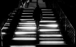 Preview wallpaper stairs, silhouette, bw, alone, dark