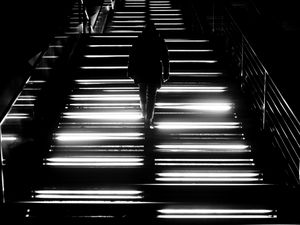 Preview wallpaper stairs, silhouette, bw, alone, dark