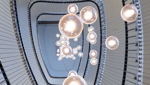 Preview wallpaper stairs, spiral, chandelier, light bulbs, lighting