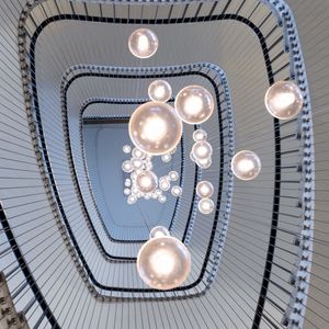 Preview wallpaper stairs, spiral, chandelier, light bulbs, lighting