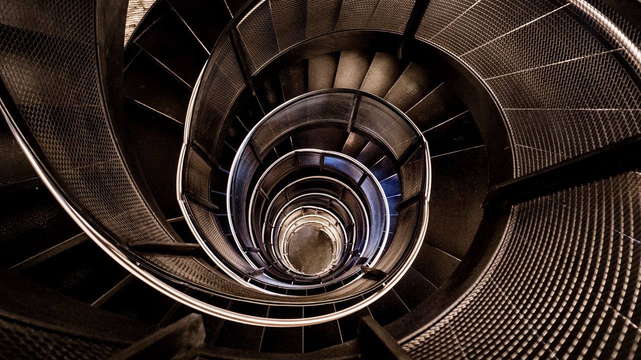 Wallpaper stairs, spiral, construction, depth, dark