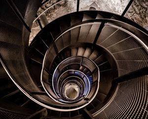 Preview wallpaper stairs, spiral, construction, depth, dark