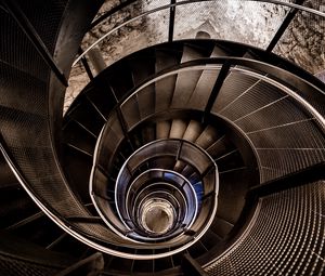 Preview wallpaper stairs, spiral, construction, depth, dark