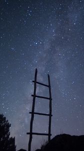 Preview wallpaper stairs, starry sky, trees, minimalism, night