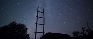 Preview wallpaper stairs, starry sky, trees, minimalism, night