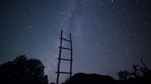 Preview wallpaper stairs, starry sky, trees, minimalism, night