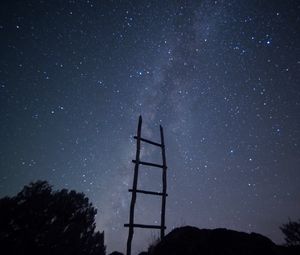 Preview wallpaper stairs, starry sky, trees, minimalism, night