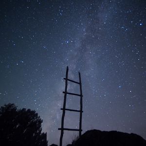 Preview wallpaper stairs, starry sky, trees, minimalism, night