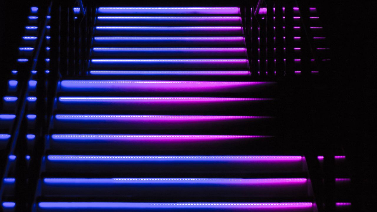 Wallpaper stairs, steps, backlight, dark, blue, purple