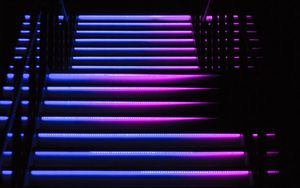 Preview wallpaper stairs, steps, backlight, dark, blue, purple