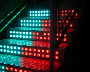 Preview wallpaper stairs, steps, backlight, neon, light bulbs, blue, red