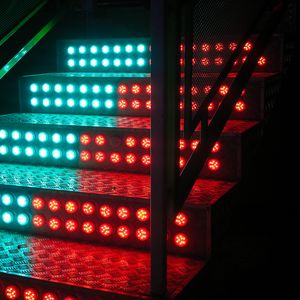Preview wallpaper stairs, steps, backlight, neon, light bulbs, blue, red