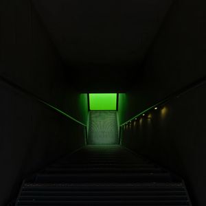 Preview wallpaper stairs, steps, lighting, green, dark