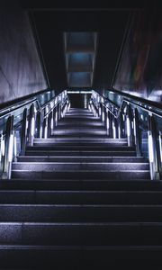 Preview wallpaper stairs, steps, neon, railings, bottom view, dark