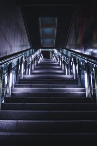 Preview wallpaper stairs, steps, neon, railings, bottom view, dark