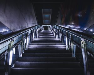 Preview wallpaper stairs, steps, neon, railings, bottom view, dark