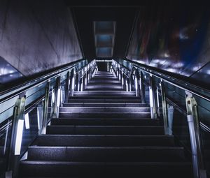 Preview wallpaper stairs, steps, neon, railings, bottom view, dark