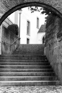 Preview wallpaper stairs, street, buildings, lantern, bw