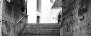 Preview wallpaper stairs, street, buildings, lantern, bw