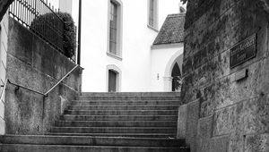 Preview wallpaper stairs, street, buildings, lantern, bw