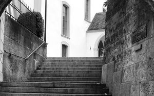 Preview wallpaper stairs, street, buildings, lantern, bw