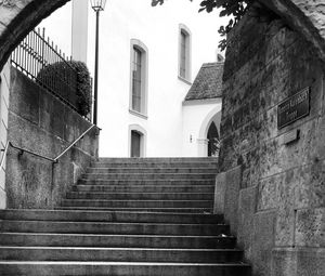 Preview wallpaper stairs, street, buildings, lantern, bw