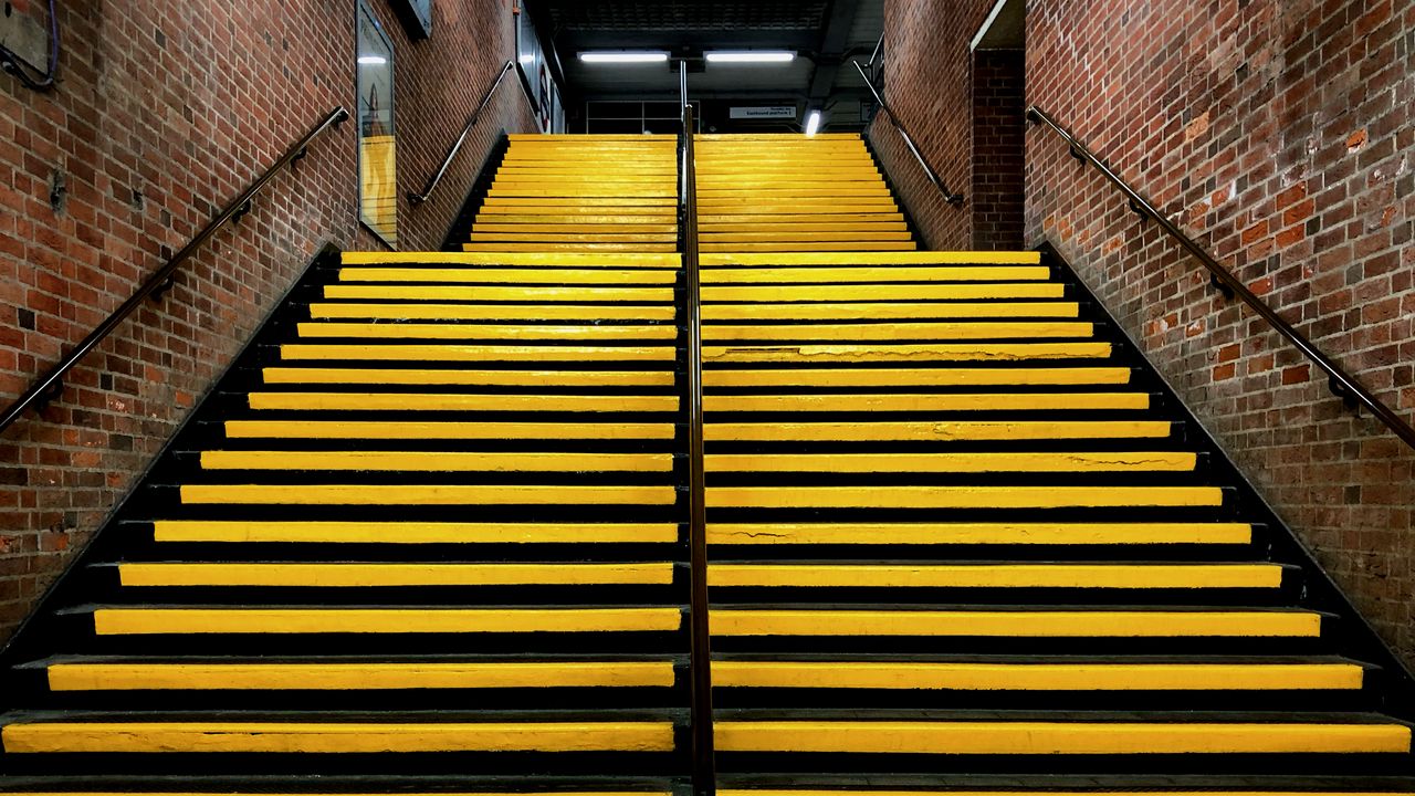 Wallpaper stairs, stripes, yellow, rise