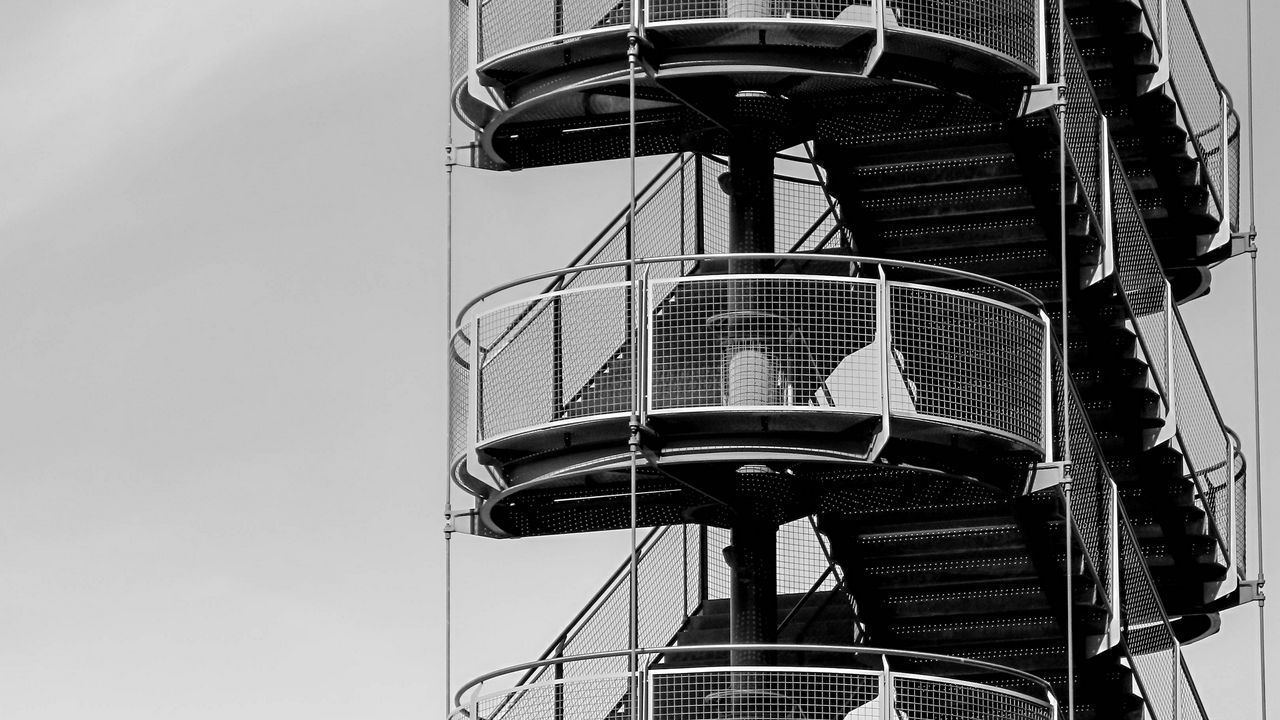 Wallpaper stairs, tower, bw, architecture