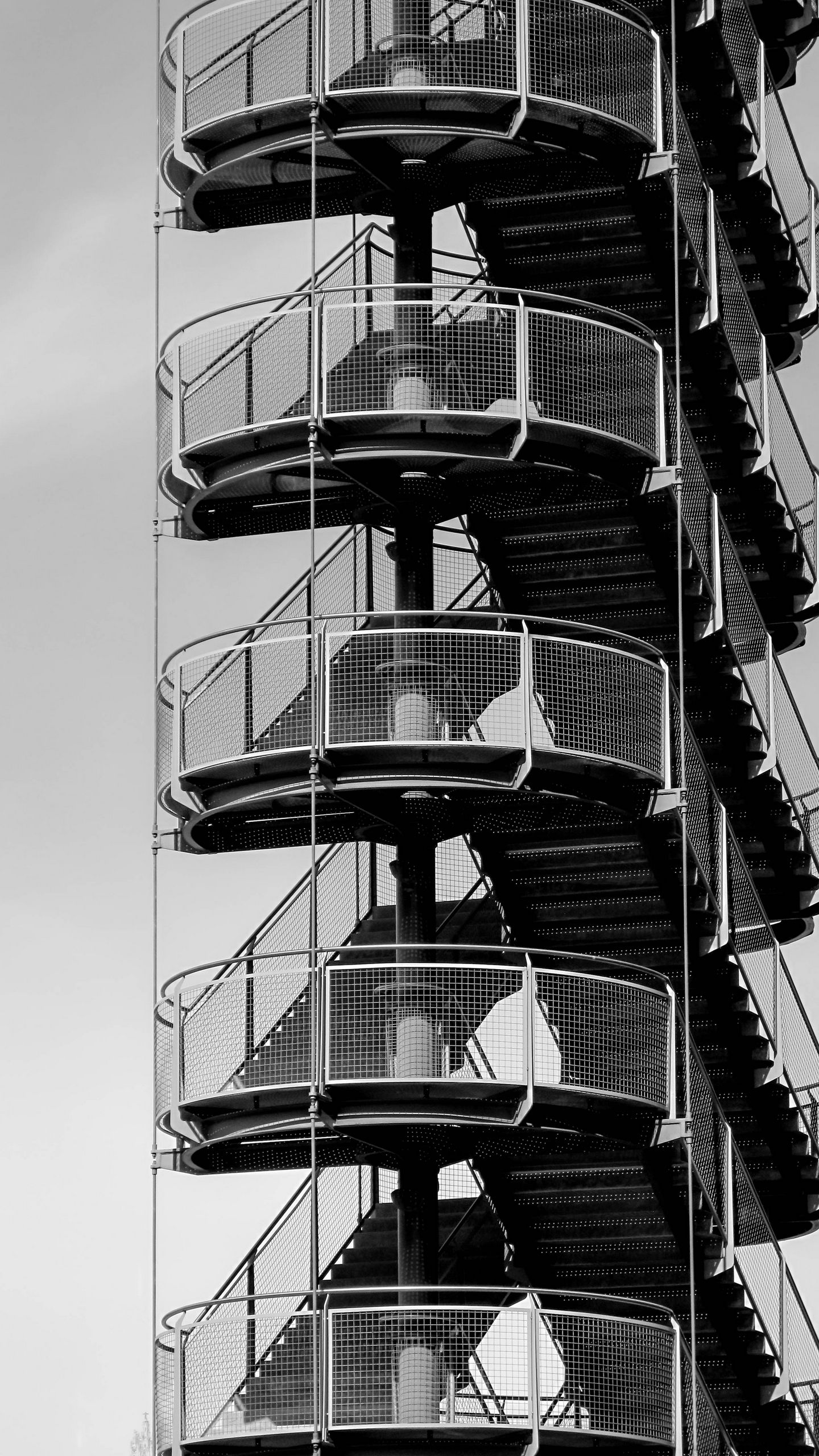 1440x2560 Wallpaper stairs, tower, bw, architecture