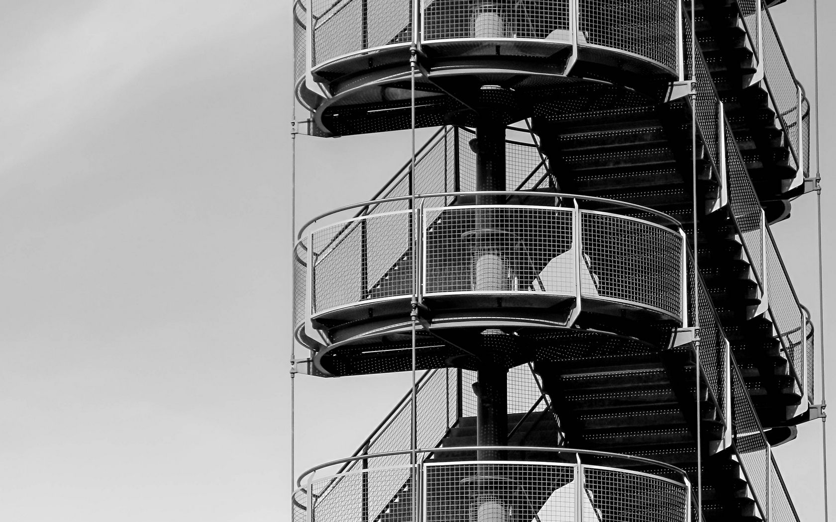 1680x1050 Wallpaper stairs, tower, bw, architecture