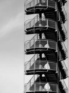 Preview wallpaper stairs, tower, bw, architecture