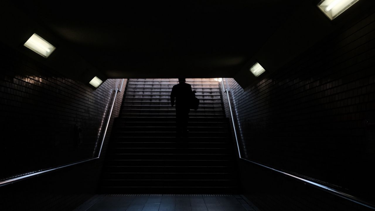 Wallpaper stairs, tunnel, silhouette, dark