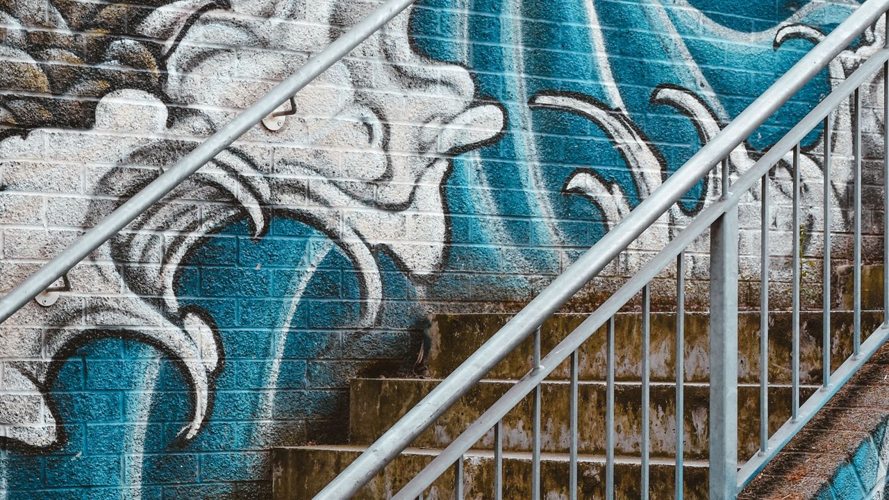 Wallpaper stairs, wall, graffiti