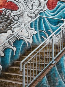 Preview wallpaper stairs, wall, graffiti