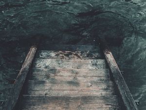 Preview wallpaper stairs, water, waves, pier