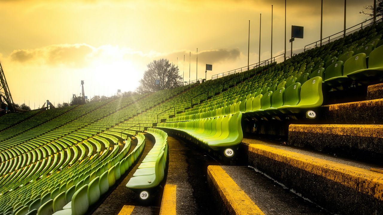 Wallpaper stands, seats, sunset, green