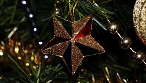 Preview wallpaper star, new year, fir, decoration