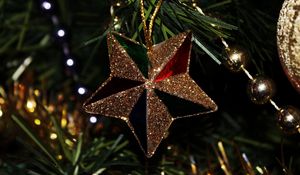 Preview wallpaper star, new year, fir, decoration