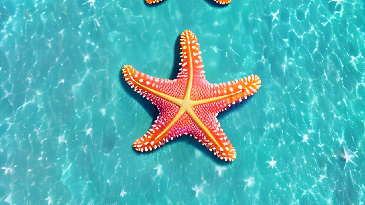 Wallpaper starfish, underwater world, water, glare