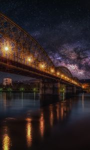 Preview wallpaper starry sky, bridge, railway, night, hdr