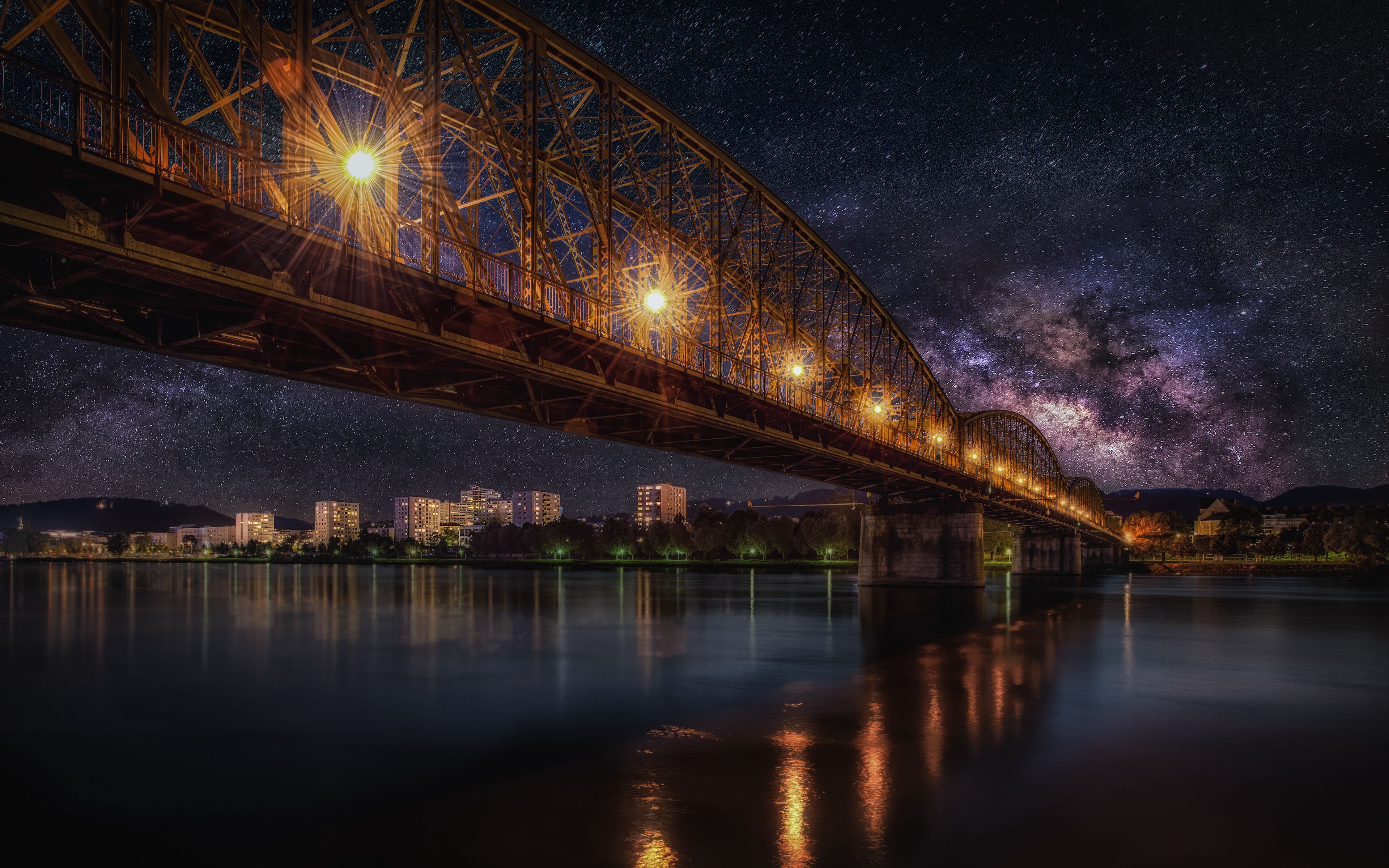3840x2160. Ночной мост. Ночной город мост. Город мост ночь. Красивый ночной вид.