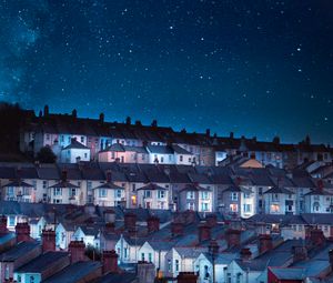Preview wallpaper starry sky, buildings, night, architecture, sky