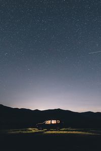 Preview wallpaper starry sky, car, night, light, horizon