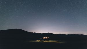 Preview wallpaper starry sky, car, night, light, horizon