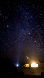 Preview wallpaper starry sky, car, night, stars, travel