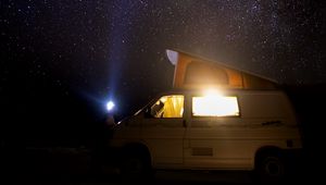 Preview wallpaper starry sky, car, night, stars, travel