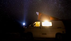 Preview wallpaper starry sky, car, night, stars, travel